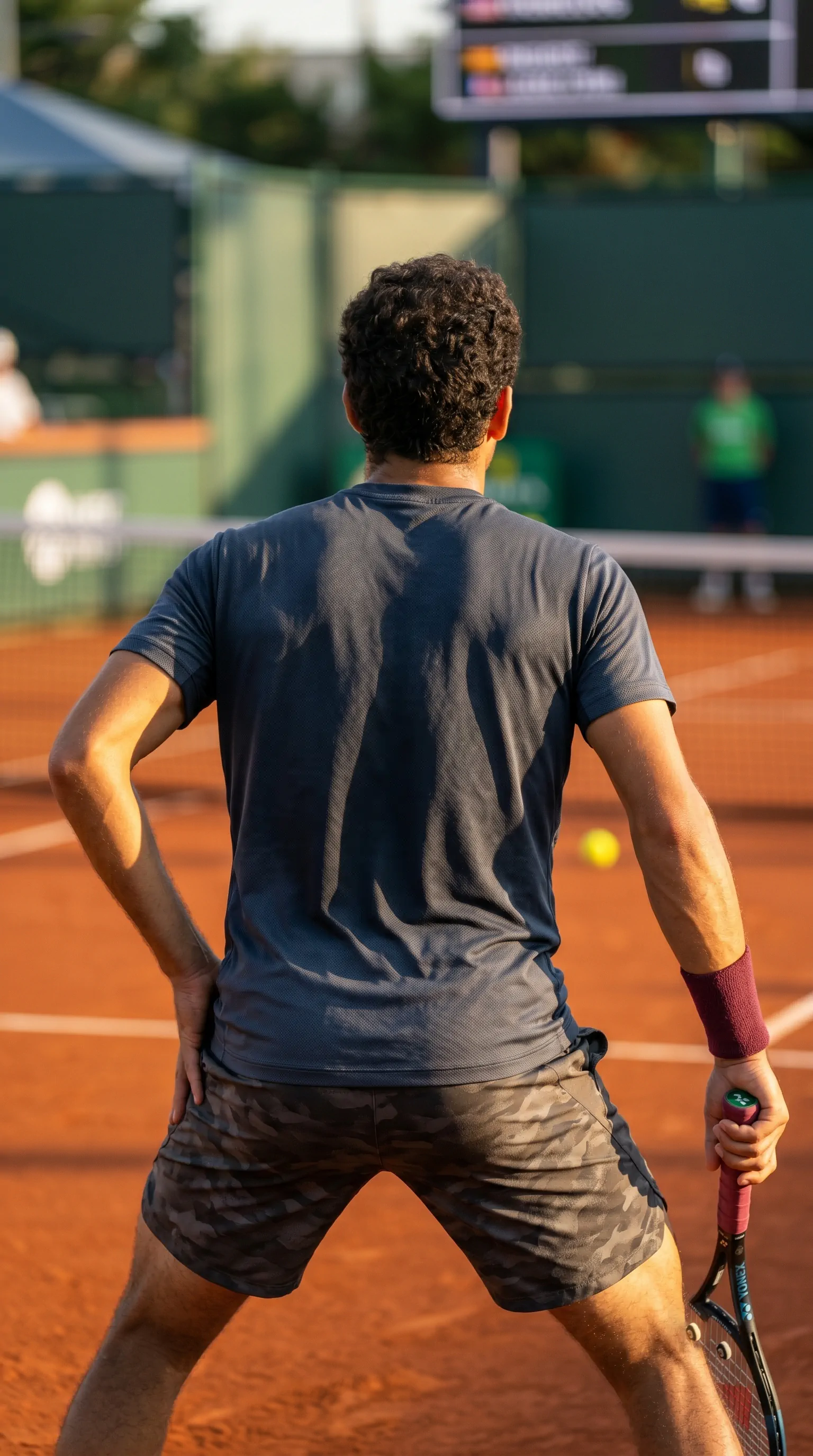 Player waiting to return on a clay court
