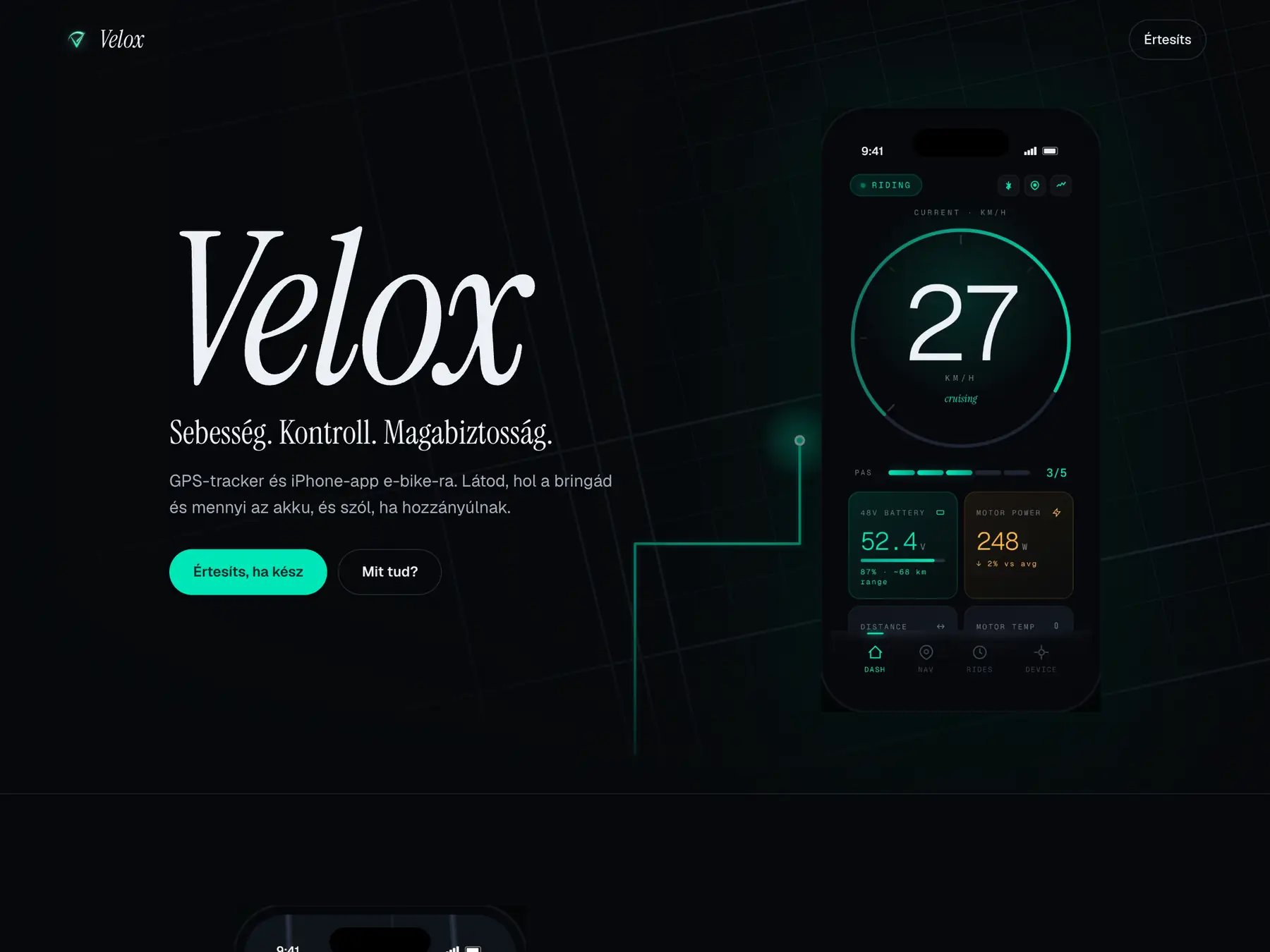 A Velox oldala asztali gépen